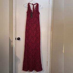 Red Lace V-Neck Maxi Dress